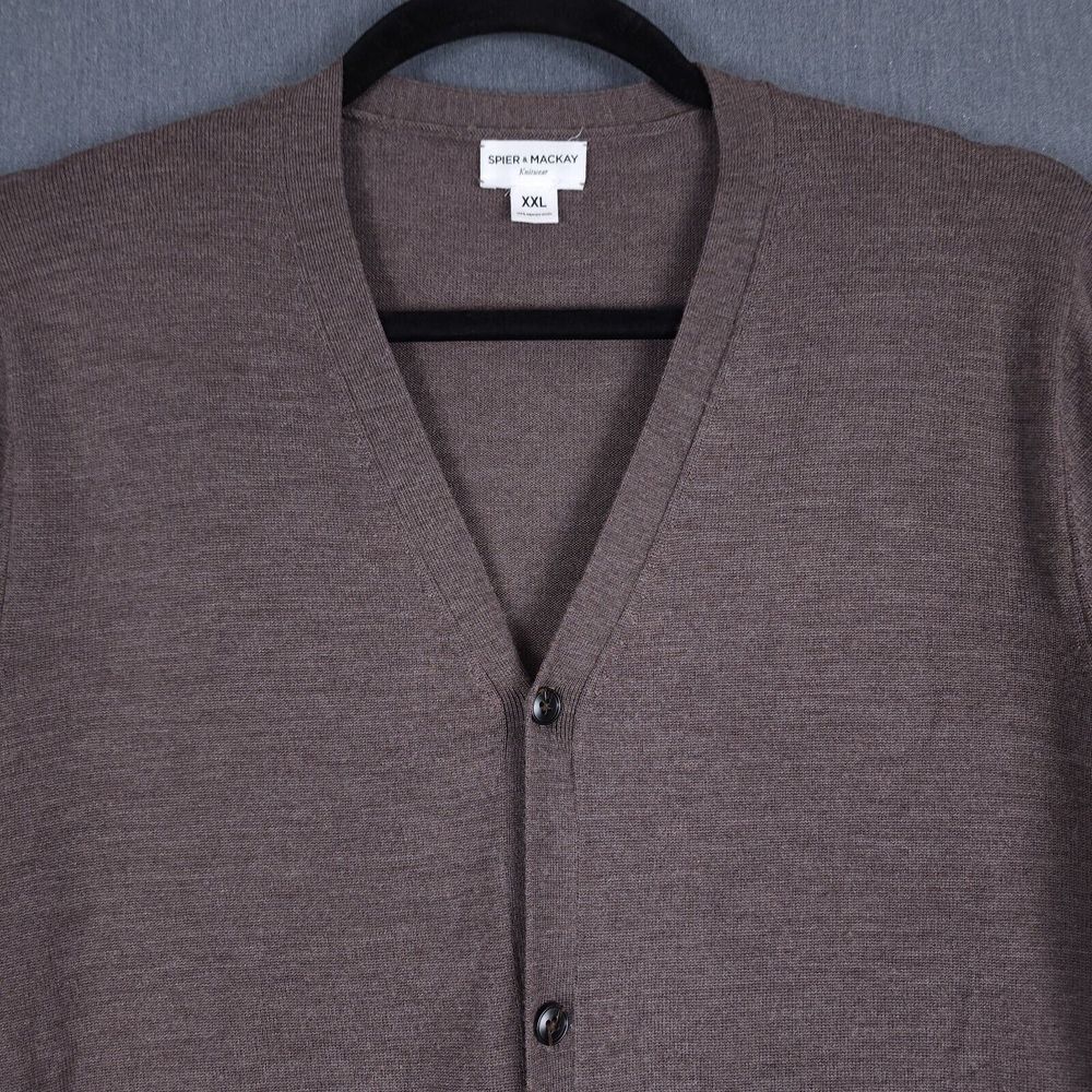 Spier & Mackay Knitwear Cardigan Mens 2XL Brown Merino Wool Button Front Sweater